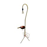 Lampadaire vintage en laiton, porte-revue et cendrier