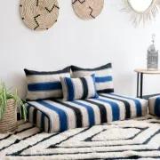 Handmade Moroccan blue and black floor cushion 120x70cm