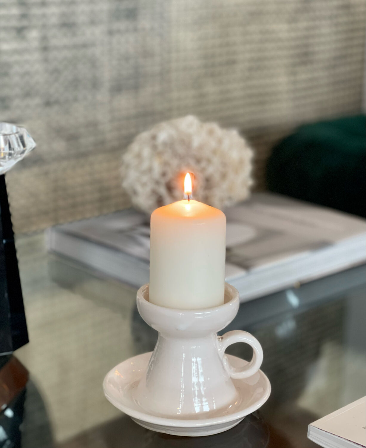 Glazed stoneware candle holder