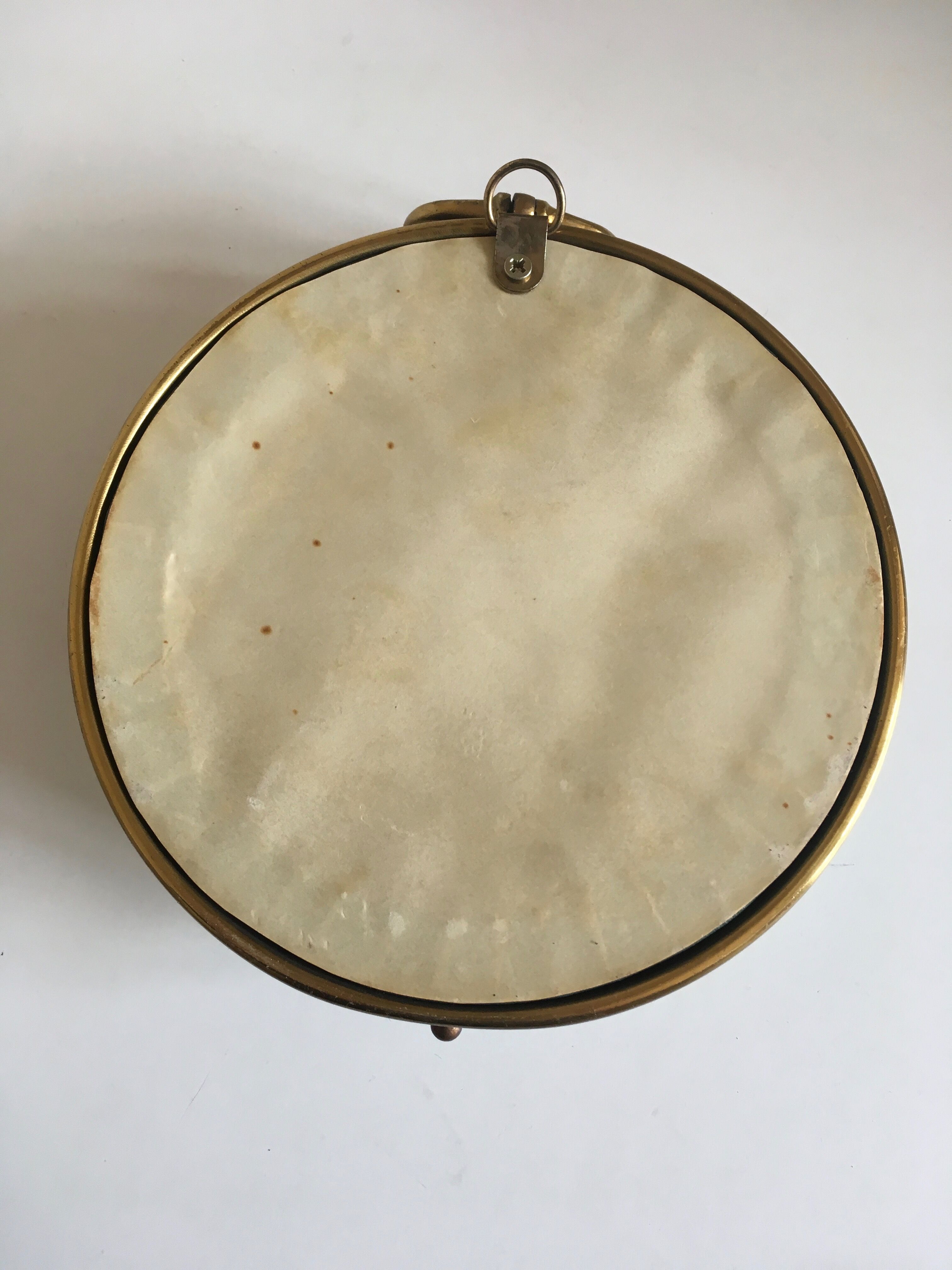 Leather and brass bulging witch mirror 1970 21cm