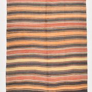 4x7 Kilim Terracotta Red & Orange Striped Turkish Vintage Kilim Rug