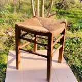 Rustic stool in wood and straw, 19th century.