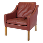 Armchair Model 2207 Made In Red Leather & Oak Frame By Børge Mogensen From 1960s