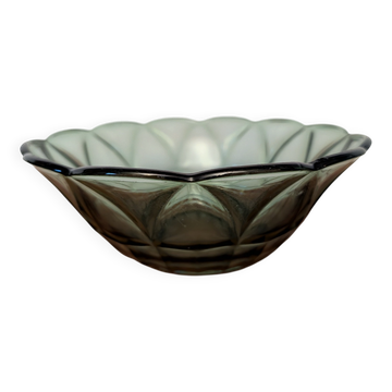 Coupe vintage en verre fumé vert à décor géométrique