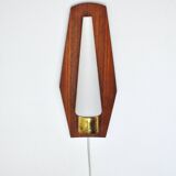 Scandinavian modern danish wall light in teak, brass and opaline glass, 1960s