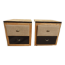 2 bedside tables on black lacquered wheels with two drawers including one in linen canvas
