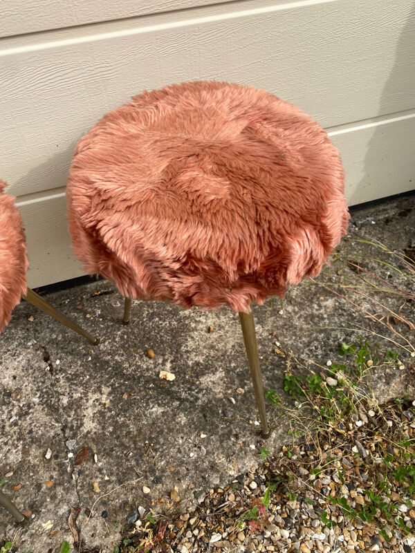 Paire de tabouret tripode moumoute Pelfran