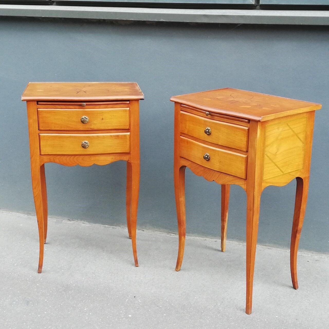Pair of neoclassical solid wood bedside tables