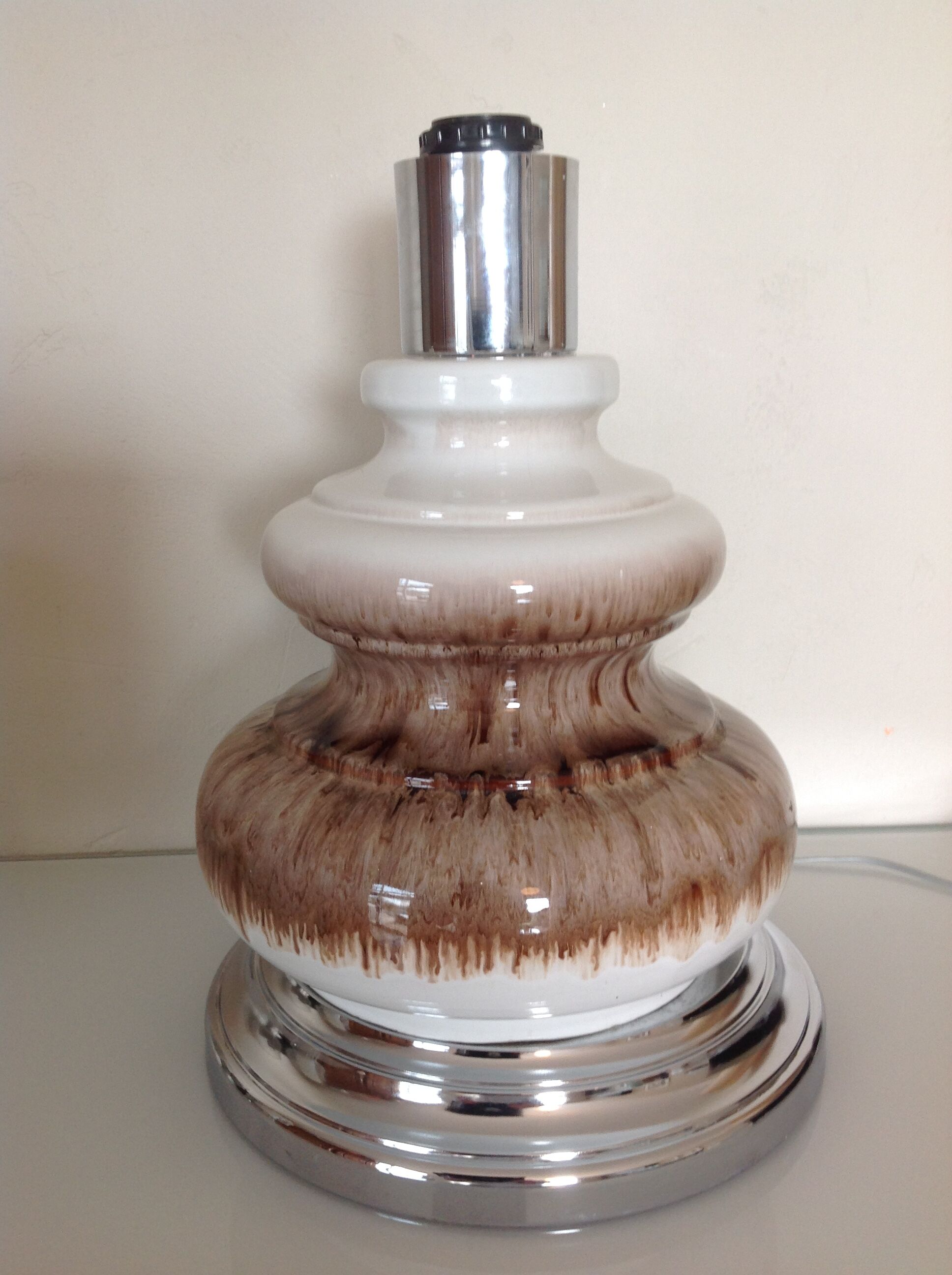 Ceramic floor lamp with a fat lava finish and herbarium shade / vintage 1960s-70s