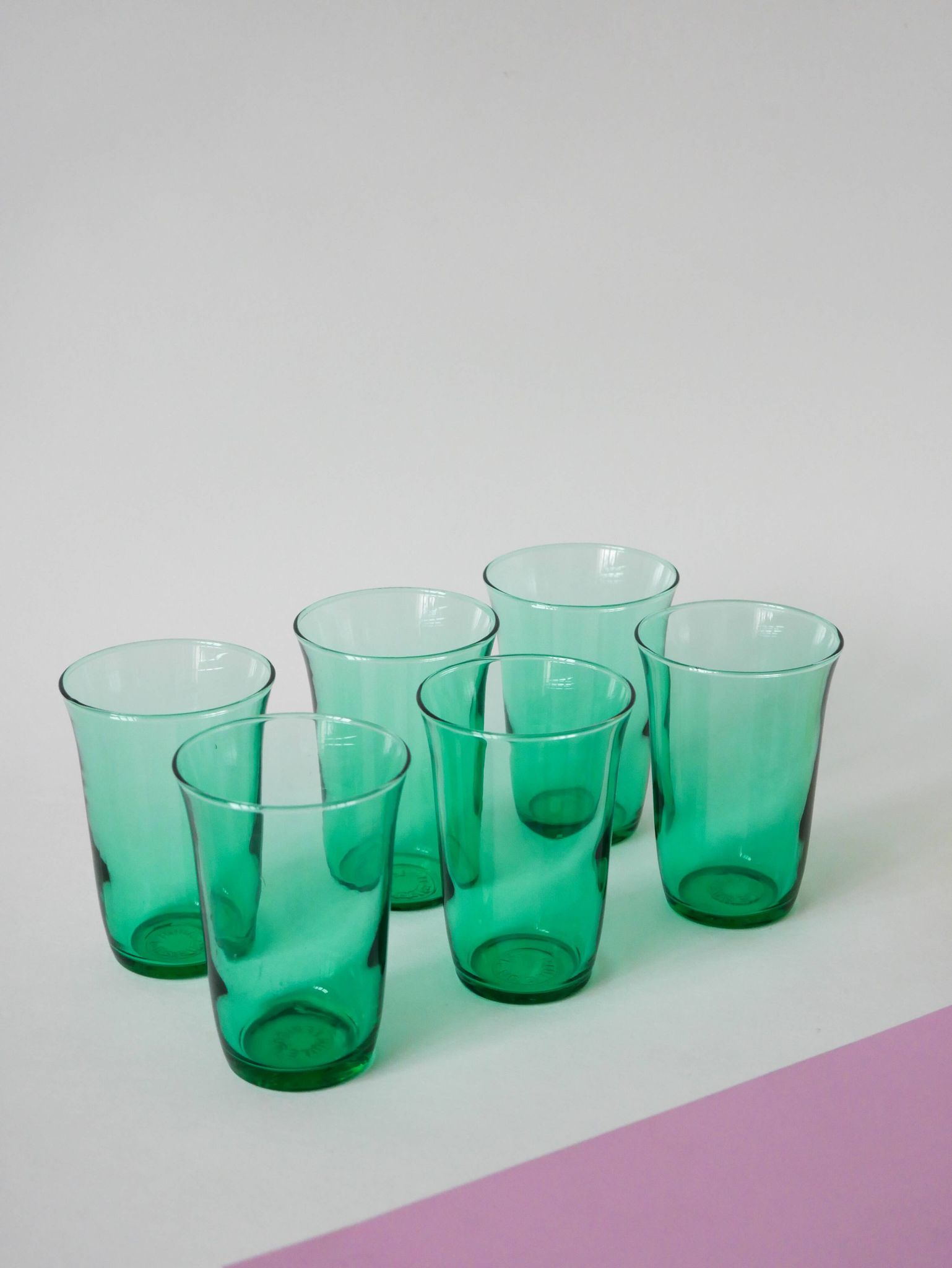 Lot de 6 verres en verre vert 1970