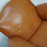 Pair of French club chairs with moustache back in cognac leather, 1950s