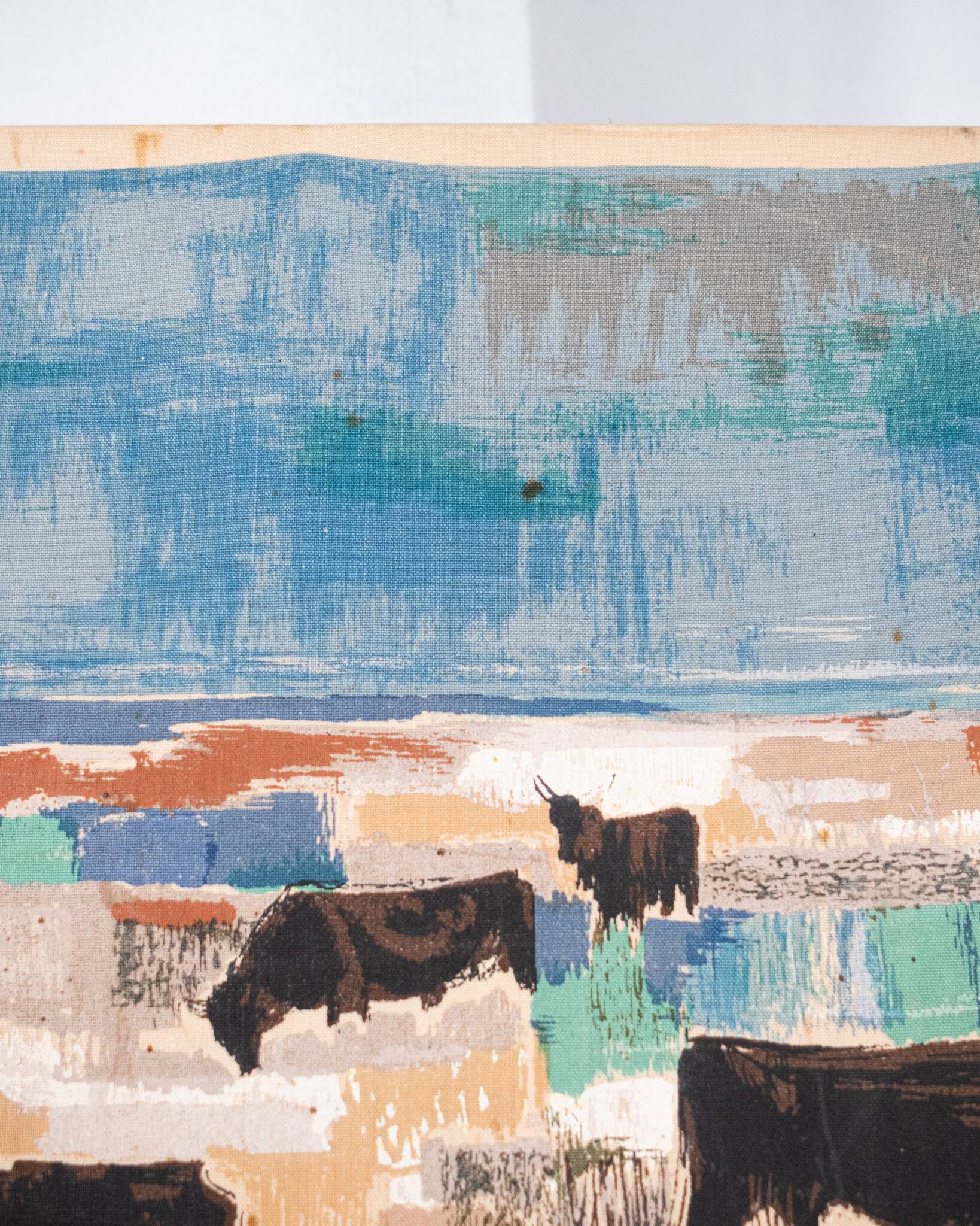 Printed wall tapestry, Bulls in Camargue, Robert Debiève, France