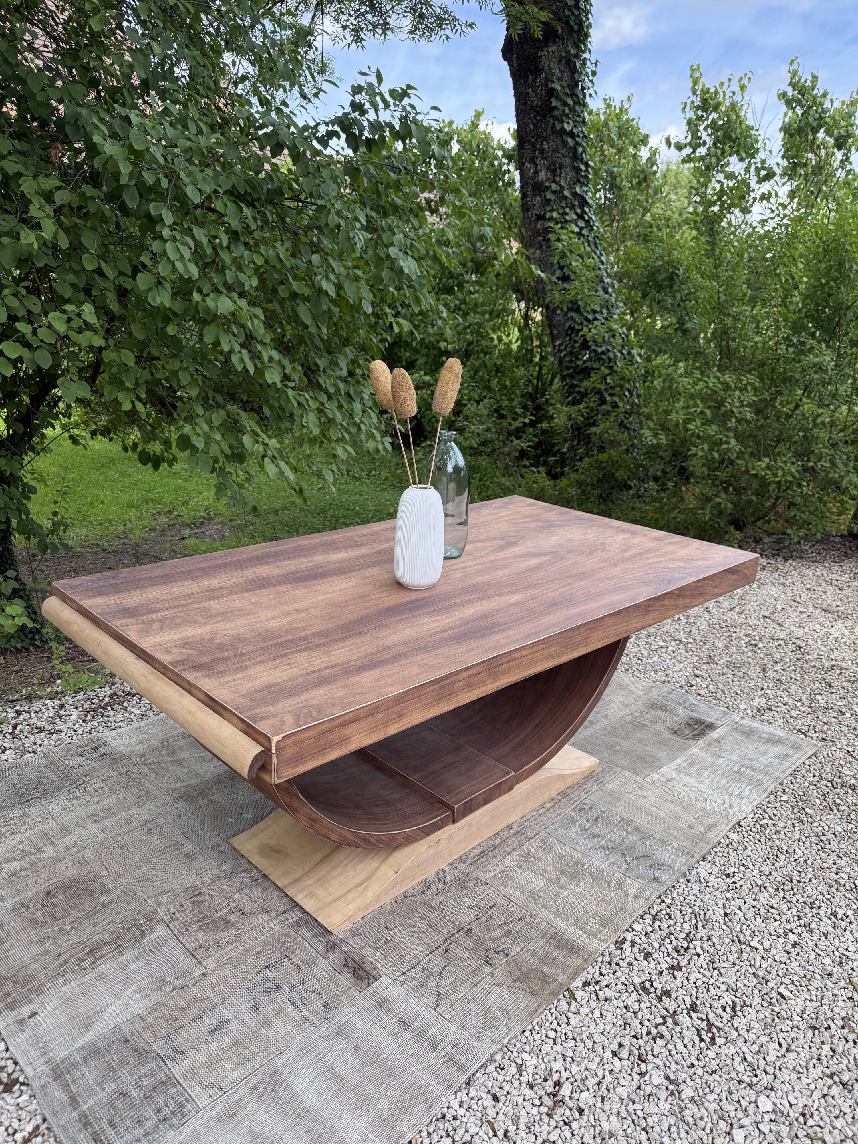 Renovated wooden table with extensions.