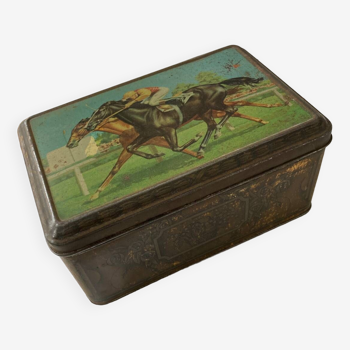 Metal box decorated with horse racing pattern