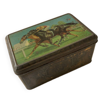 Metal box decorated with horse racing pattern