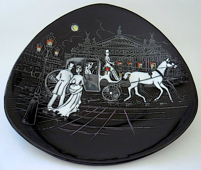 Pair of decorative plates: "Rally" & "Bal at the Opera".