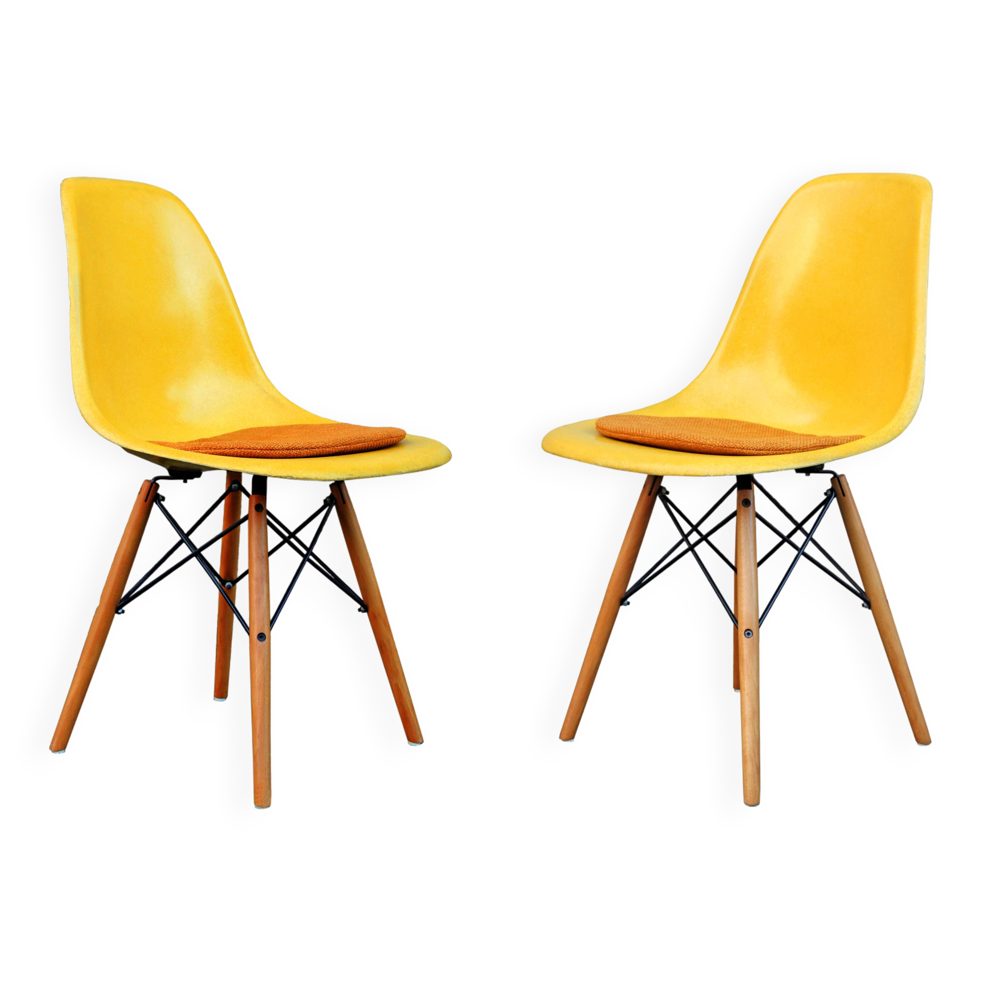 2 Yellow DSW Chairs by Charles and Ray Eames for Herman Miller