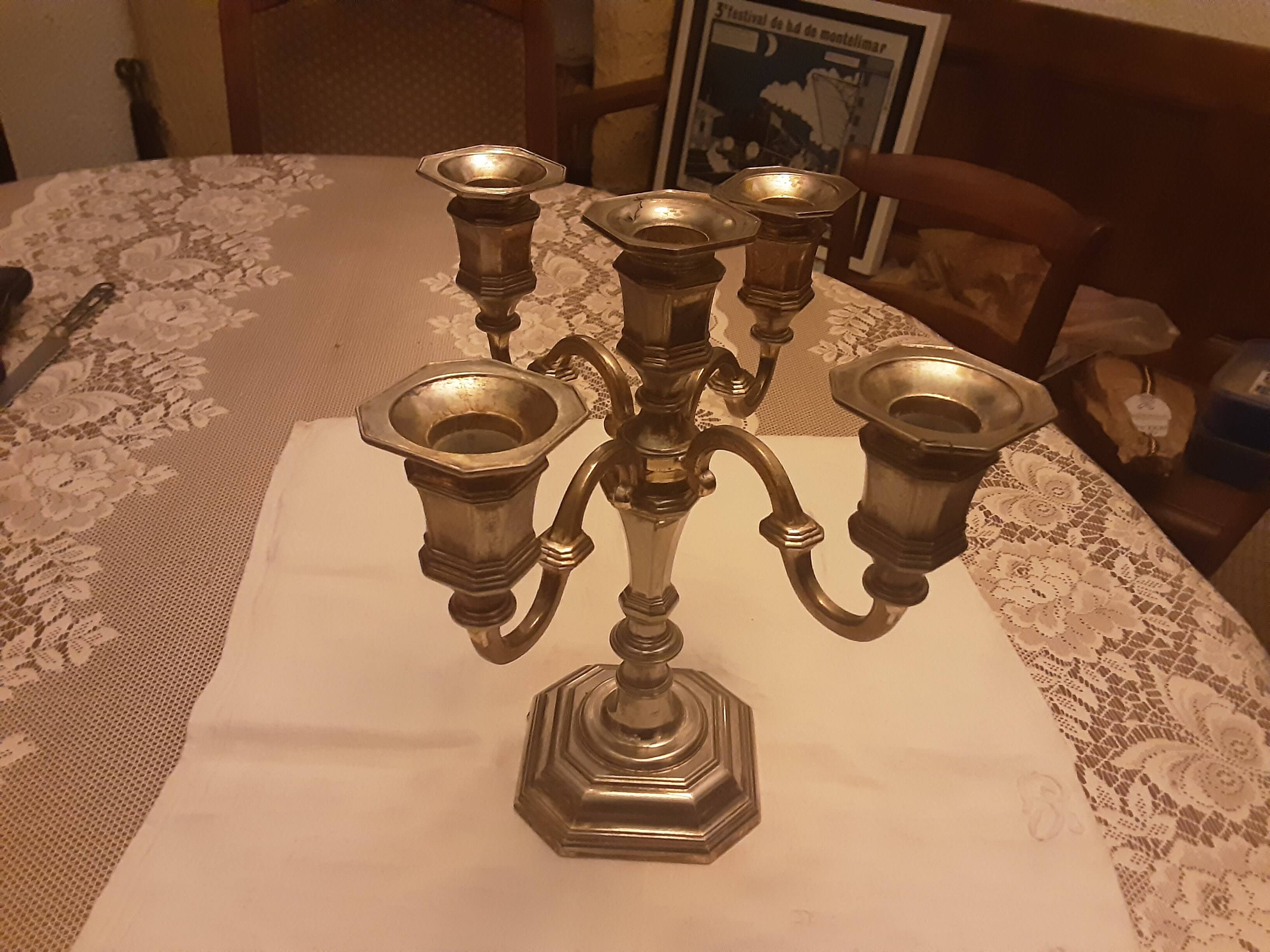 5 flames silver chrome metal candlestick