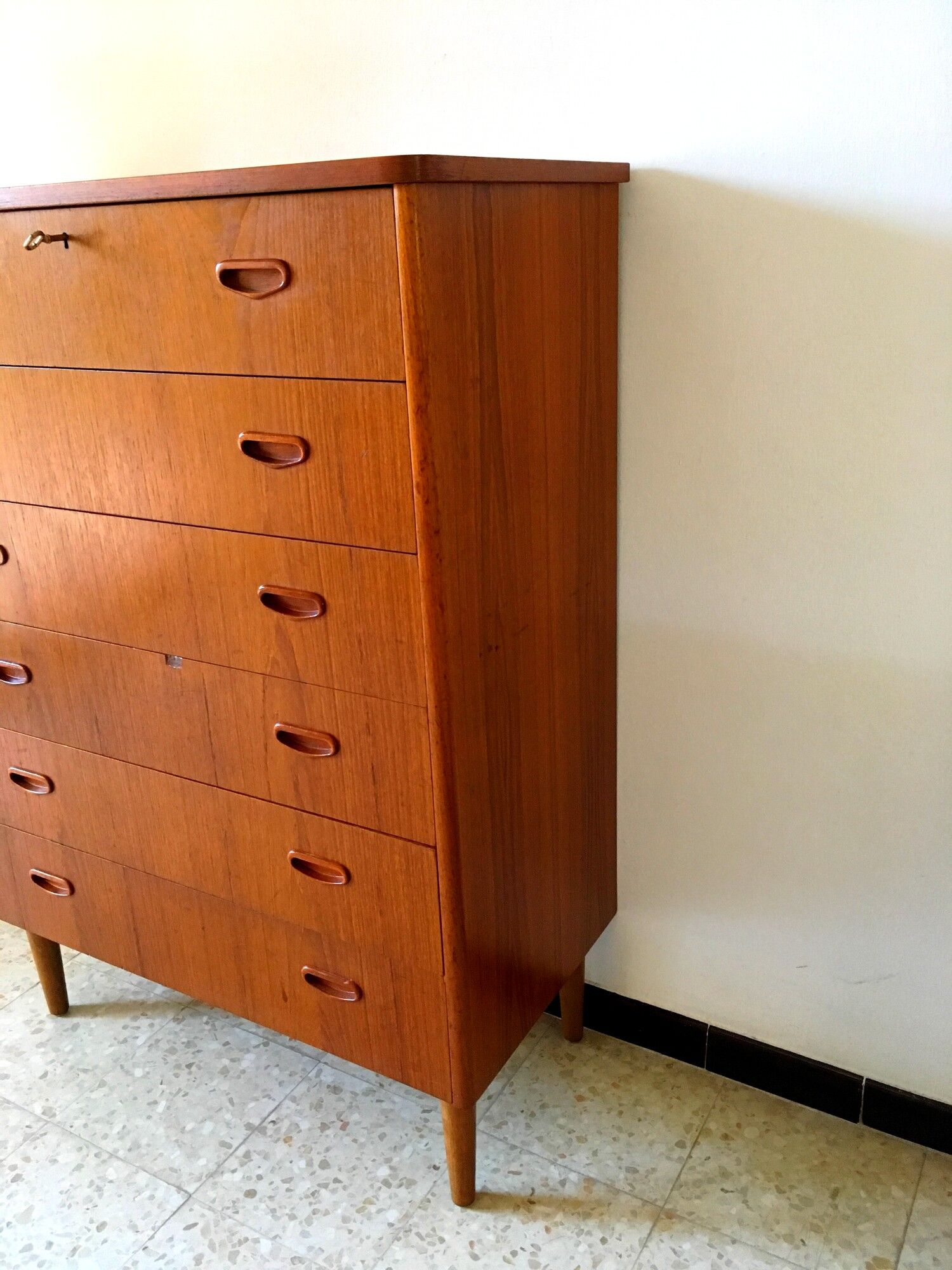Scandinavian vintage teak stamped dresser 60s