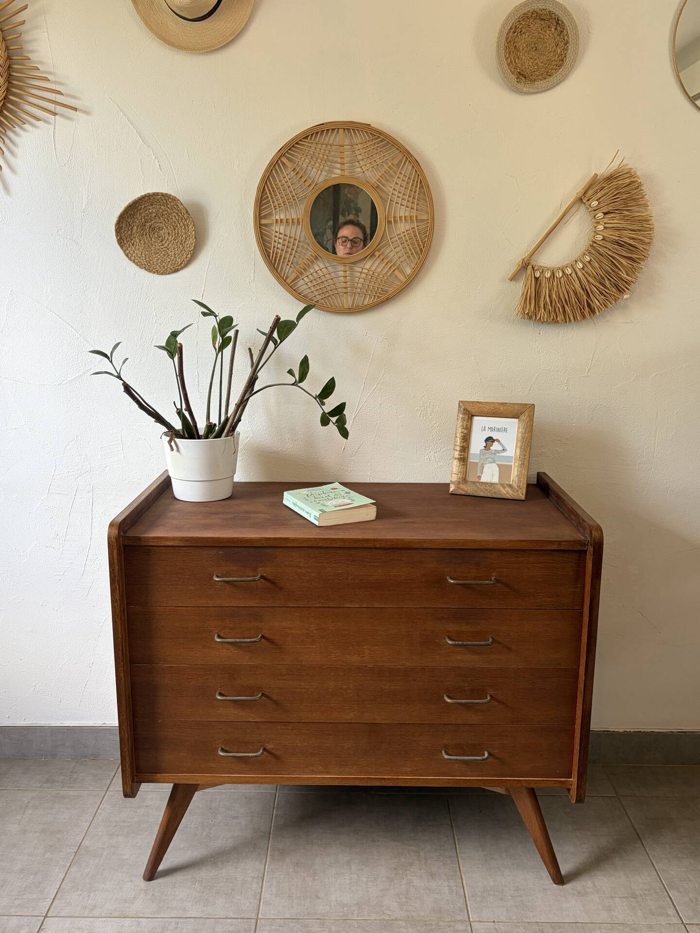 Vintage oak commode from the 1960s.