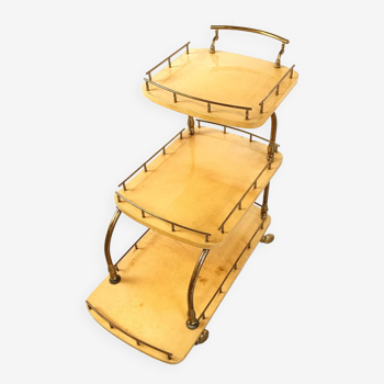 Italian lacquered goatskin / parchment serving bar cart by aldo tura, 1960s