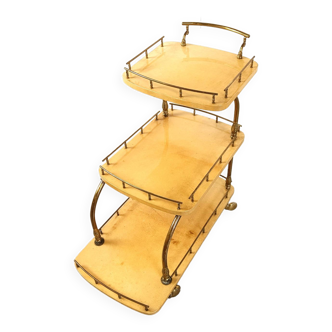Italian lacquered goatskin / parchment serving bar cart by aldo tura, 1960s