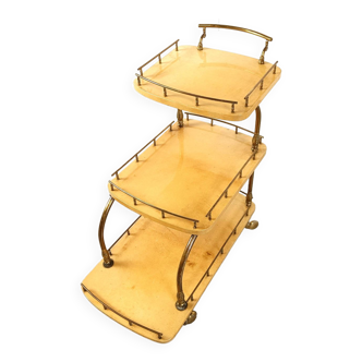 Chariot de service en peau de chèvre/parchemin laqué par aldo tura, italie, 1960s