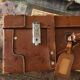 Former leather trunk with Louis Vuitton label holder