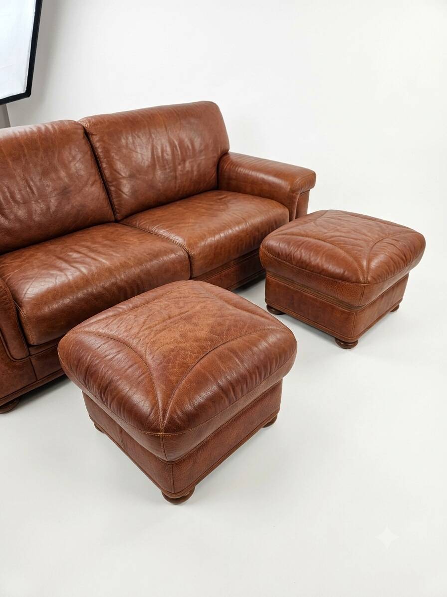 Pair of leather footrests from the 70s/80s.