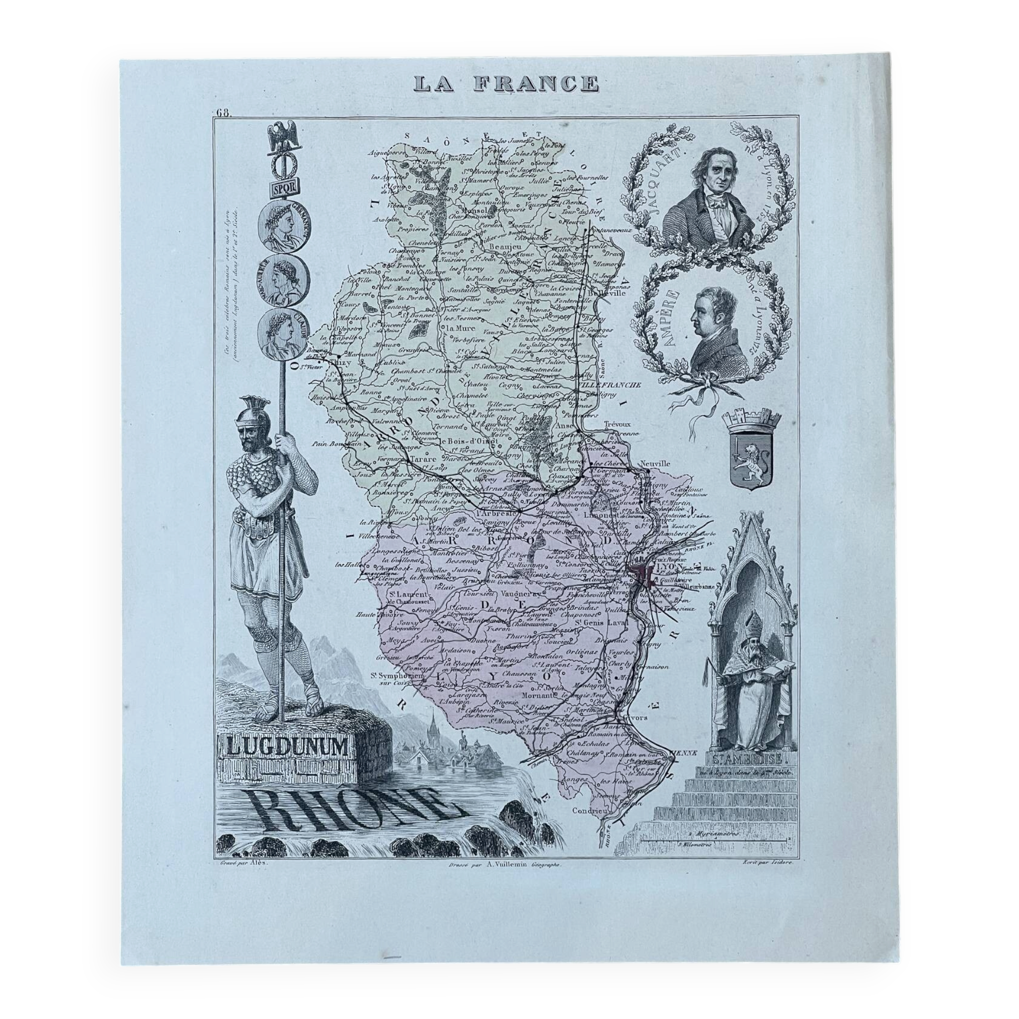 Map of the Rhône - Lyon, Ampère, Jacquart, 23x27cm