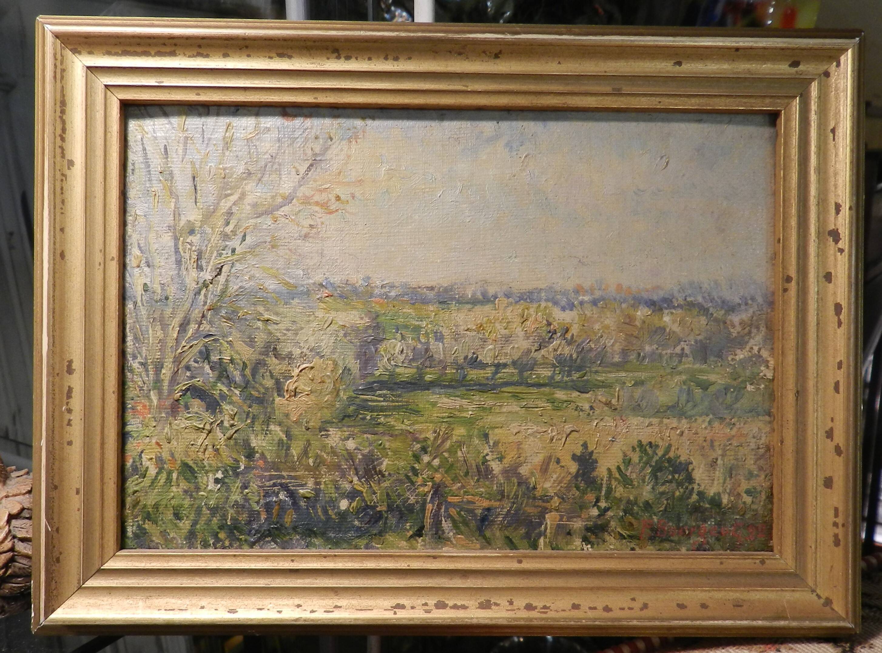 Oil painting on hardboard from 1922 signed Georges Bourgeot