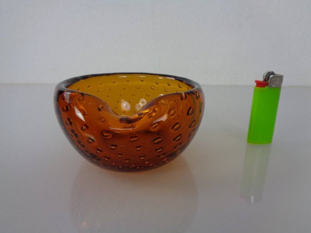 Amber Sommerso Murano Glass Ashtray, Italy, 1960s