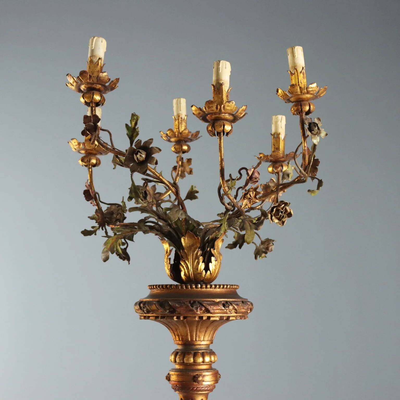Antique neoclassical candelabrum in wood and iron, Italy, 19th century