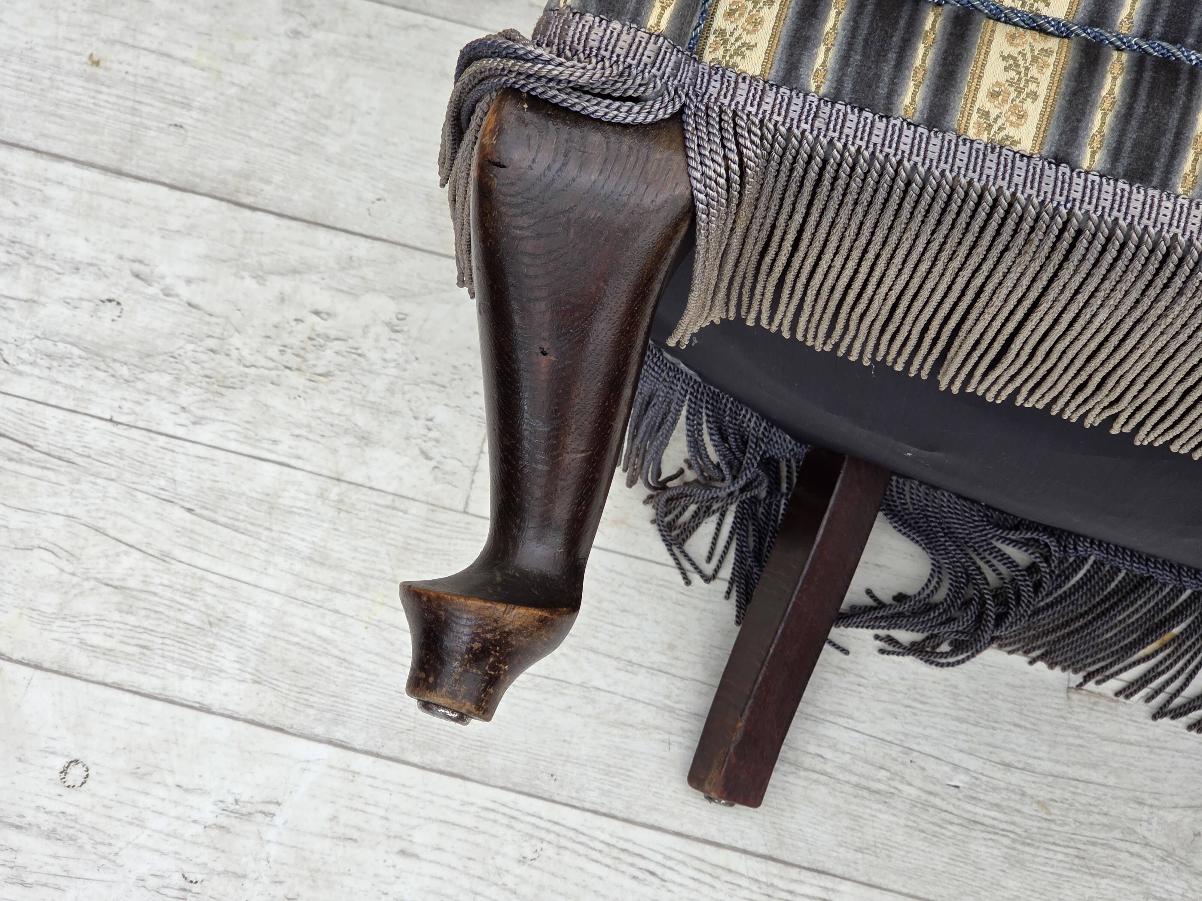 1960s, Danish lounge chair, blue/beige furniture velour, beech wood legs.