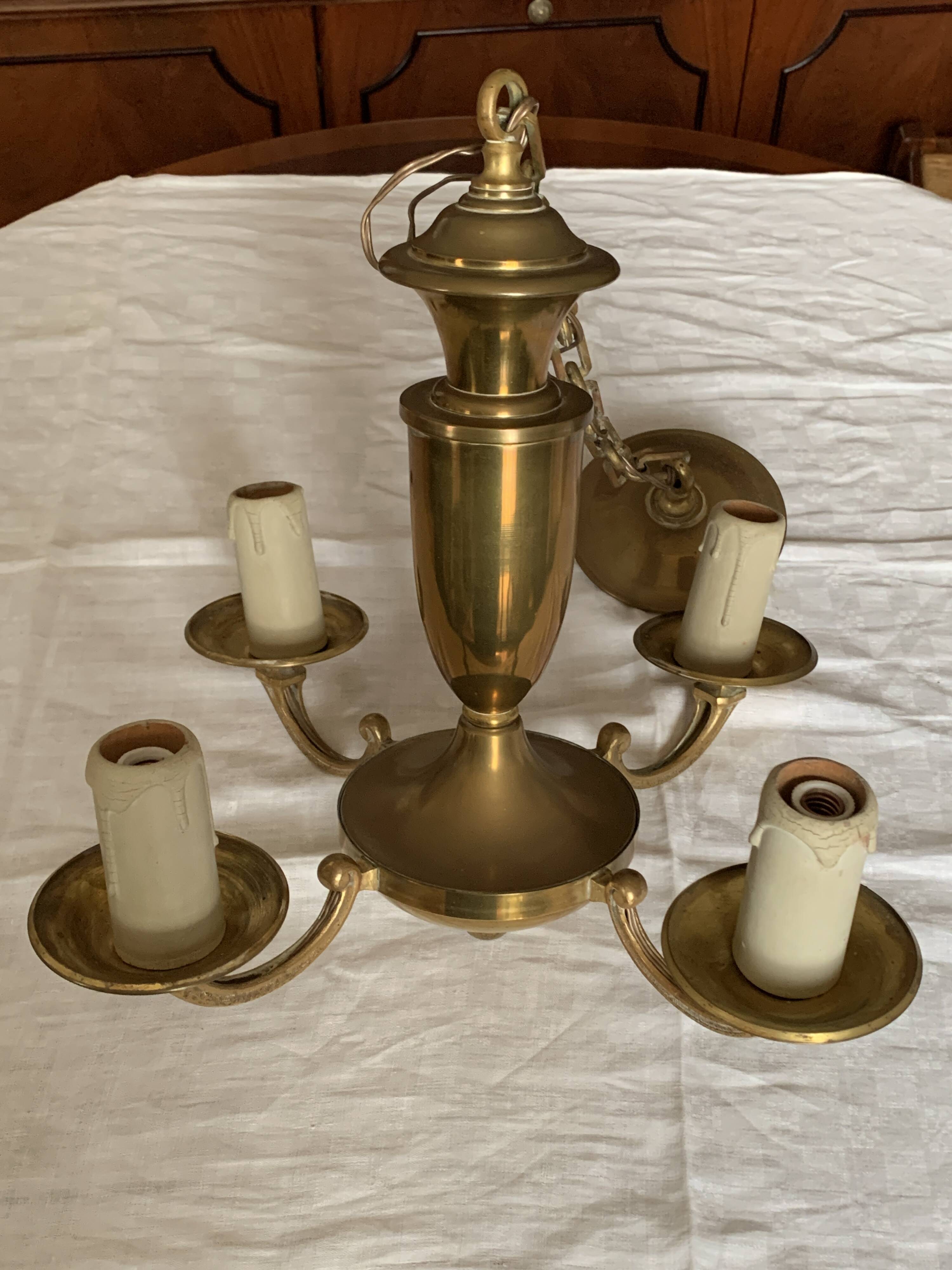 Lustre en bronze poli 4 branches