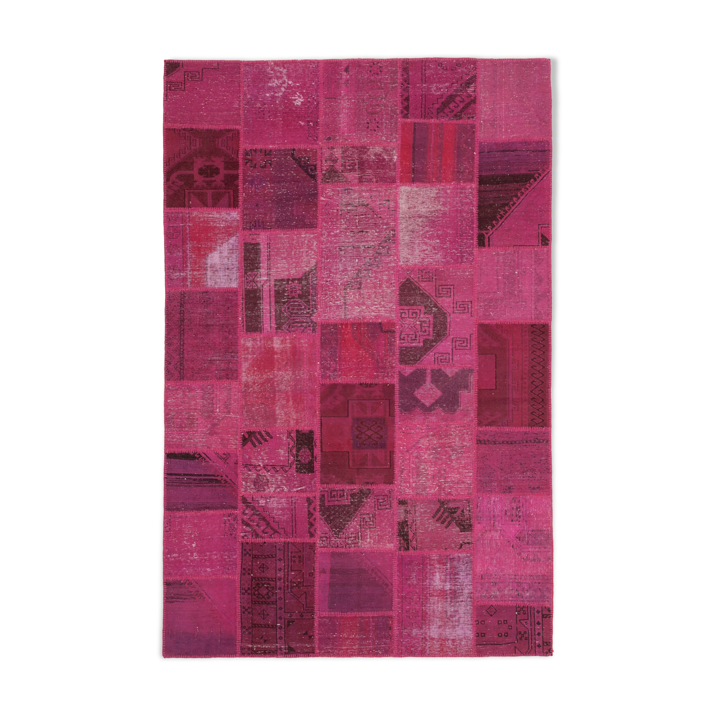 Hand-knotted oriental vintage 198 cm x 302 cm pink patchwork carpet