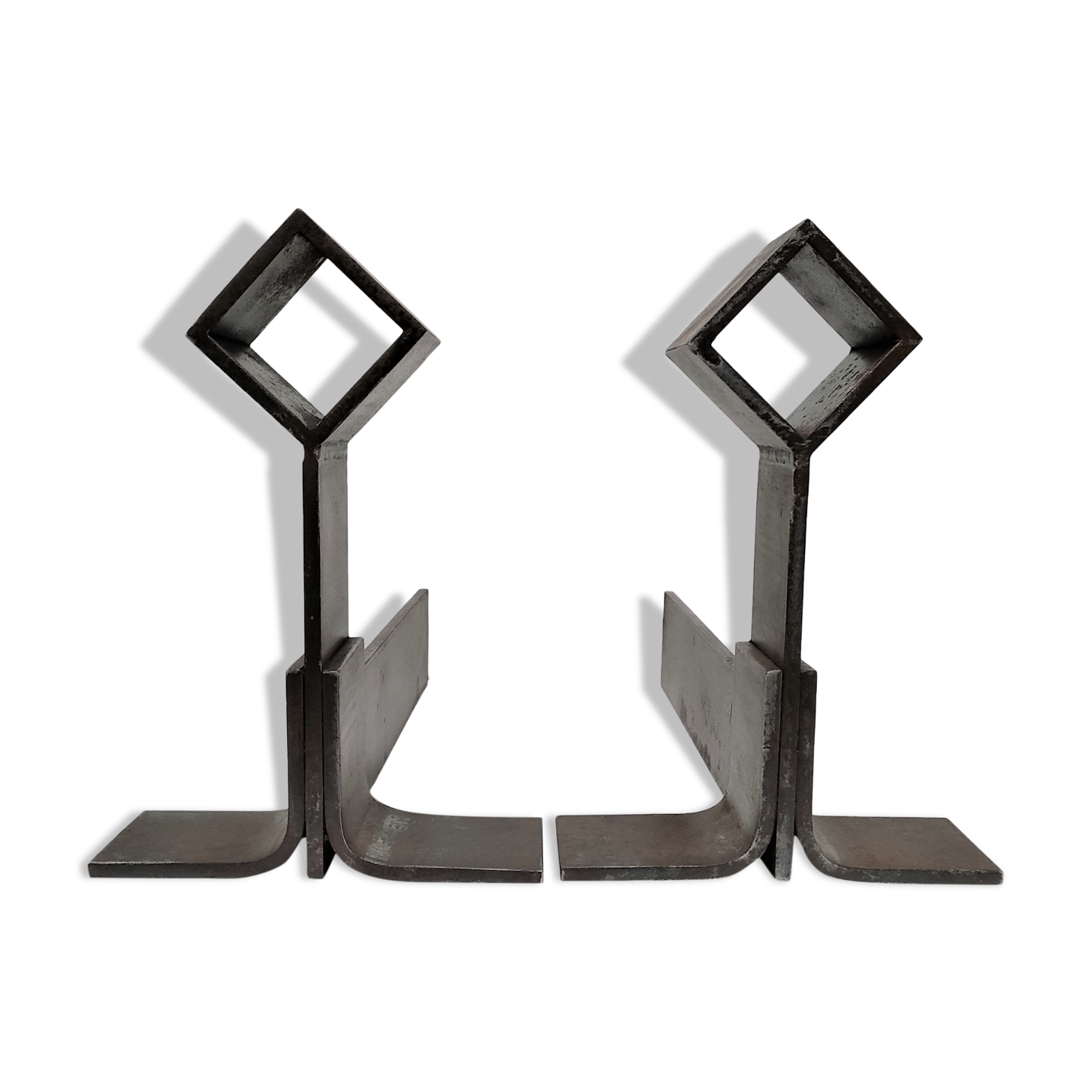 Paire de chenets modernistes acier design années 70/80