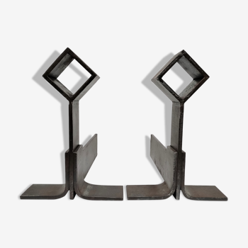 Pair of modernist steel design chenets 70s/80s