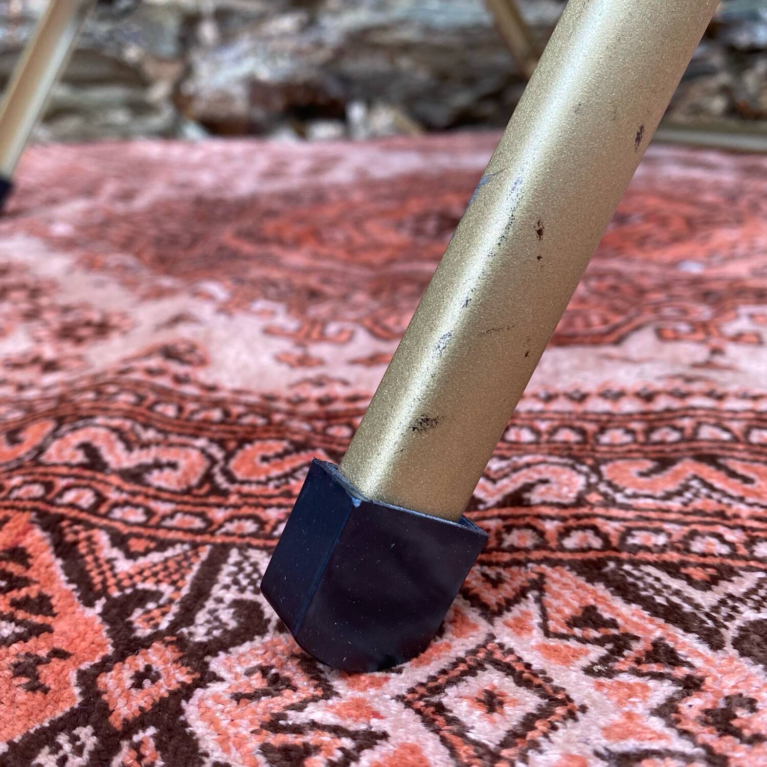 Folding chair in gold-tone metal and velvet, 1960s-70s