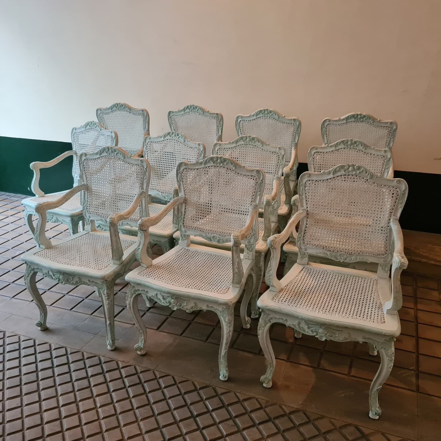 Set of 11 armchairs in lacquered wood, Regency style, second half of the 19th century