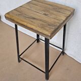 Old workshop stool in wood + wrought iron