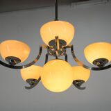 Art Deco 6-flamming Nickel-plated Chandelier, 1930s, Restored