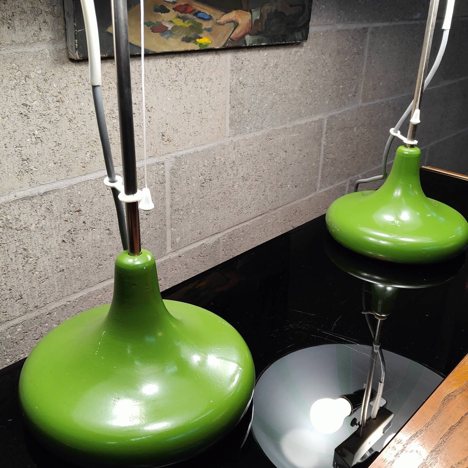 Pair of opaline lamp Space age Czech 1970