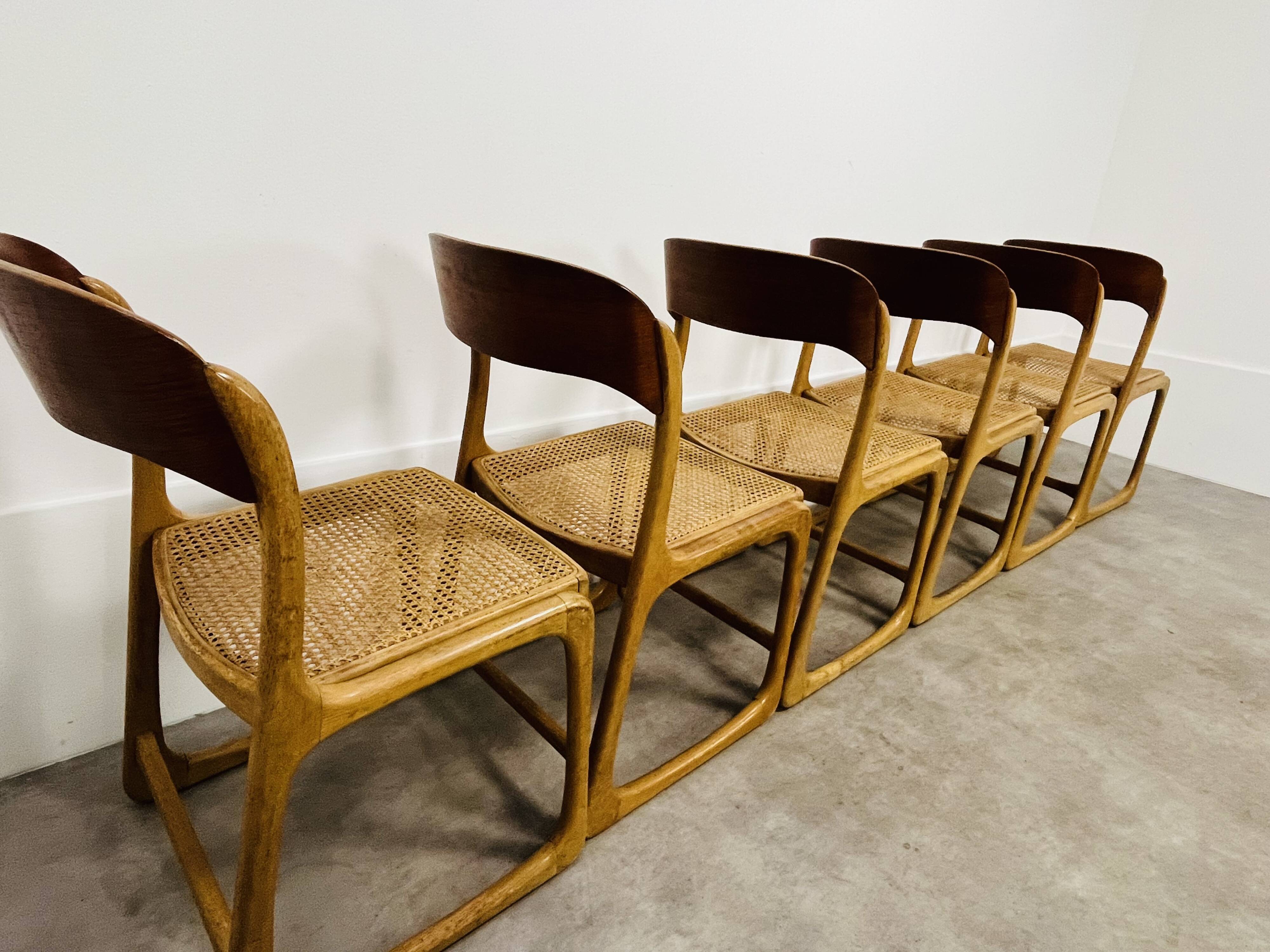 6 Baumann Bémol sled chairs in cane
