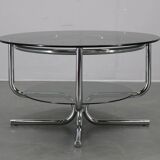 1970s Italian chrome tubular coffee table with smoked glass, round
