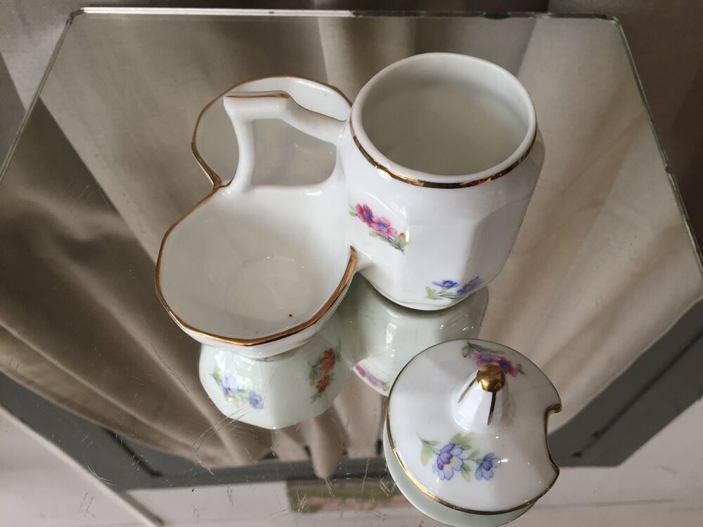 Mustard pot in floral porcelain