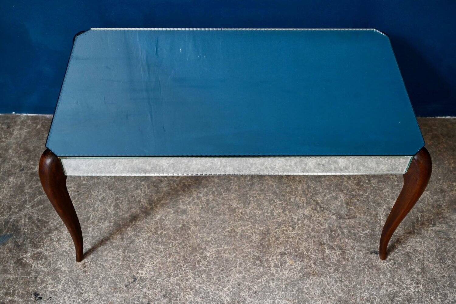 Art Deco coffee table with bevelled mirror from the 1940s, bohemian chic.