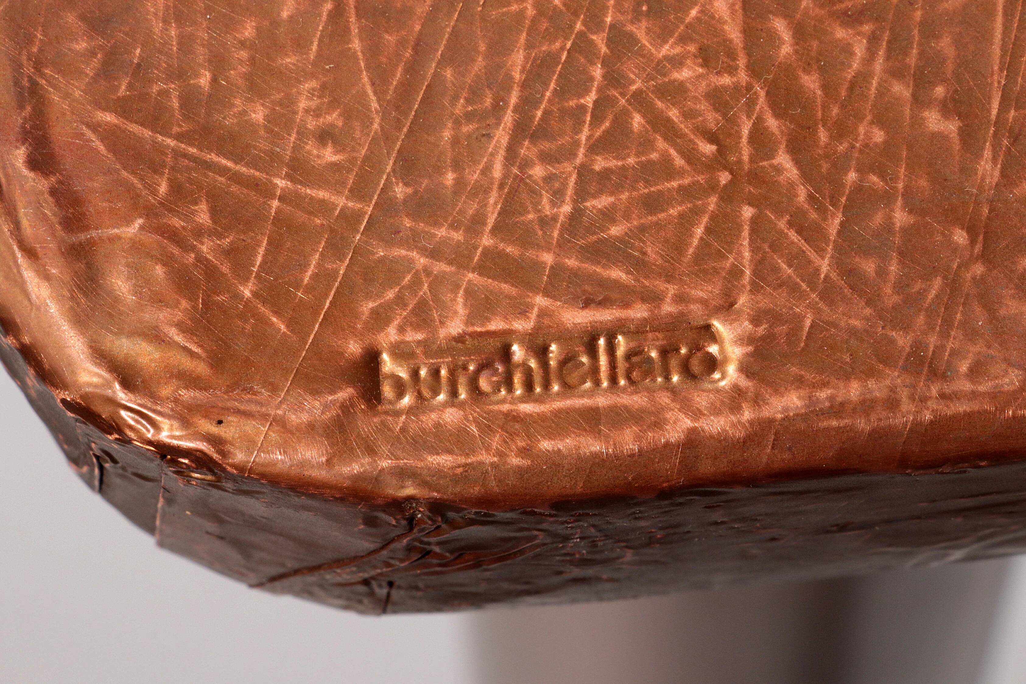 Lorenzo Burchiellaro, side table, copper and stained beechwood, Italy, 1960s.