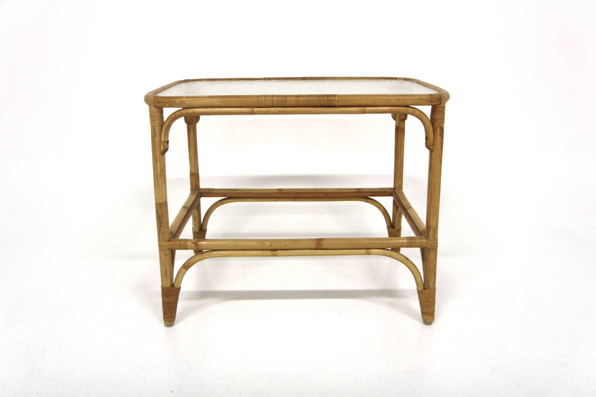 Scandinavian glass and rattan coffee table, Sweden, 1960s