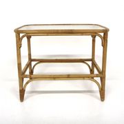 Scandinavian glass and rattan coffee table, Sweden, 1960s